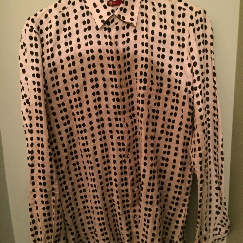 7 for All Mankind men's shirt; tan w/black dots M